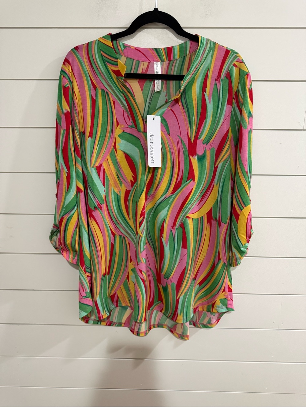 Dear Scarlett Multicolor Wave-Print Tunic in Pink, Green & Yellow